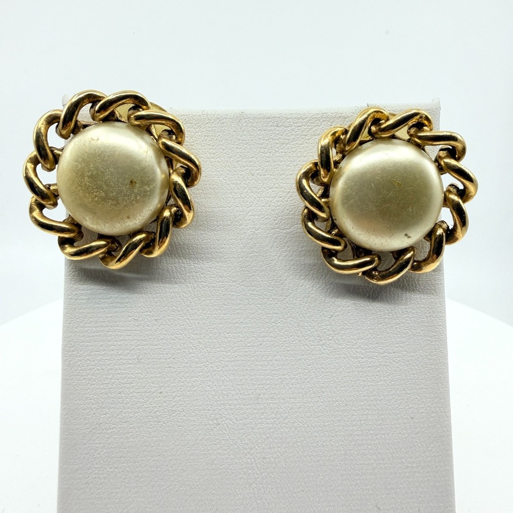 Gold Tone Faux Pearl Stud Earrings - Romantic Coquette Gift